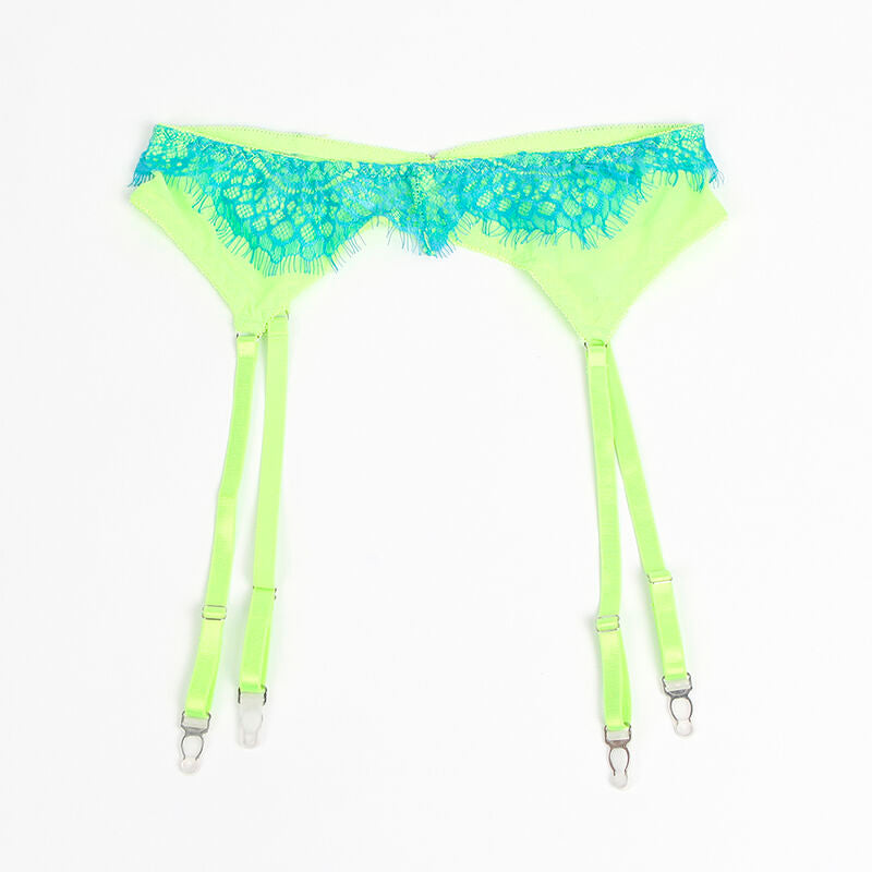 SUBBLIME - 955311 BH-SET MIT SPITZENDETAILS UND STRUMPFHALTER, GRÜN UND BLAU S/M