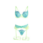 SUBBLIME - 955328 BH-SET MIT SPITZENDETAILS UND STRUMPFHALTERN, GRÜN UND BLAU L/XL