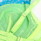 SUBBLIME - 955328 ENSEMBLE SOUTIEN-GORGE AVEC LIGNES DENTELLE ET JARRETELLE VERT ET BLEU L/XL
