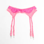 SUBBLIME - 955359 BH-SET MIT SPITZE UND STRUMPFBANDHALTERN ROSA UND VIOLETT S/M