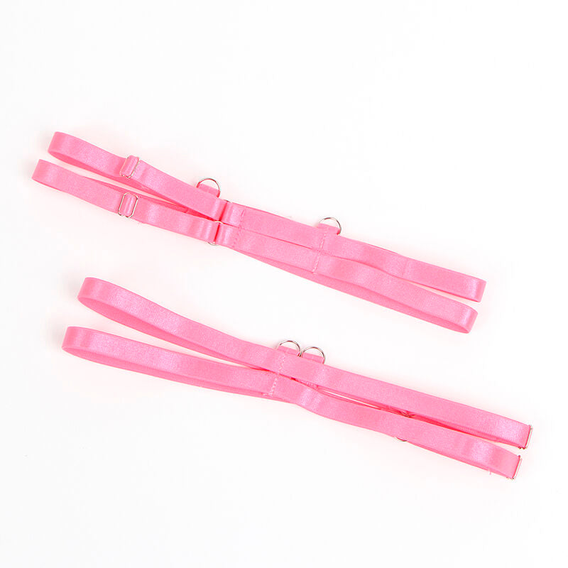 SUBBLIME - 955359 BH-SET MIT SPITZE UND STRUMPFBANDHALTERN ROSA UND VIOLETT S/M