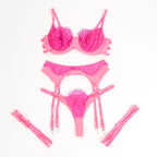 SUBBLIME - 955366 BH-SET MIT SPITZENBÄNDERN UND STRUMPFBÄNDERN ROSA UND VIOLETT L/XL