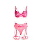 SUBBLIME - 955366 BH-SET MIT SPITZENBÄNDERN UND STRUMPFBÄNDERN ROSA UND VIOLETT L/XL