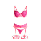 SUBBLIME - 955366 ENSEMBLE SOUTIEN-GORGE AVEC LIGNES DE DENTELLE ET JARRETELLES ROSE ET VIOLET L/XL