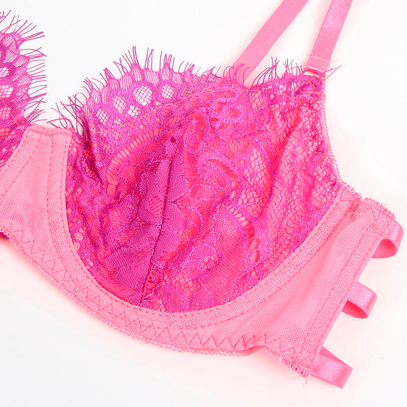 SUBBLIME - 955366 BH-SET MIT SPITZENBÄNDERN UND STRUMPFBÄNDERN ROSA UND VIOLETT L/XL