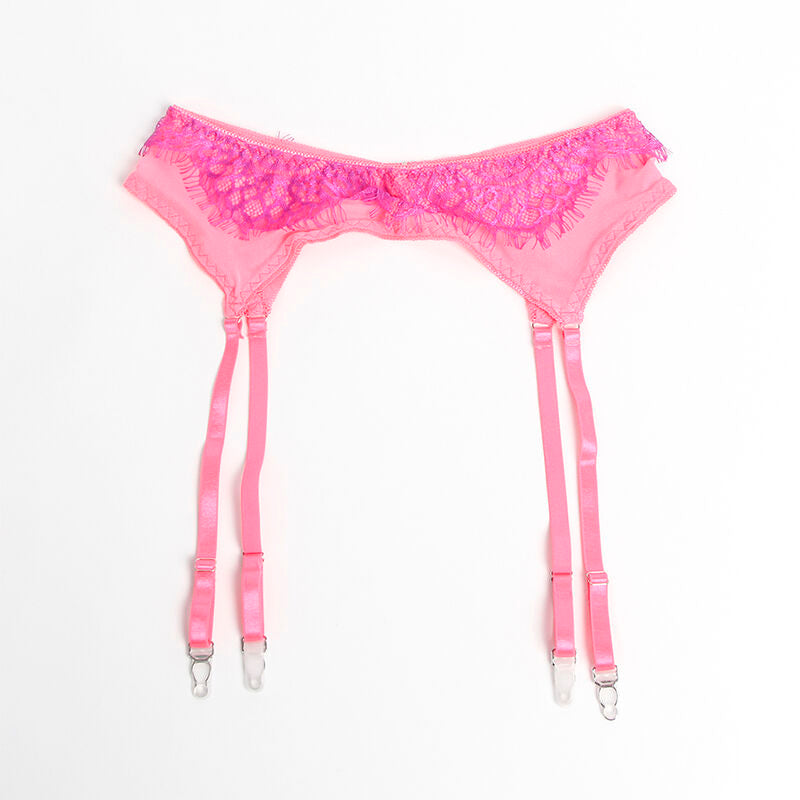 SUBBLIME - 955366 BH-SET MIT SPITZENBÄNDERN UND STRUMPFBÄNDERN ROSA UND VIOLETT L/XL