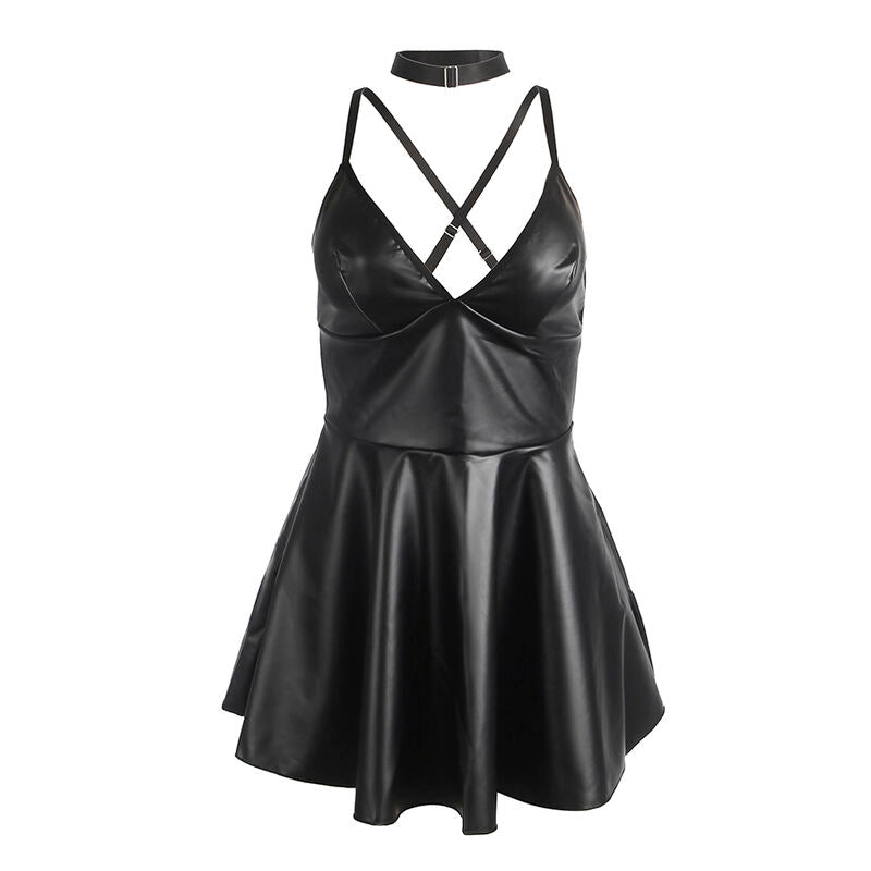 SUBBLIME - 955380 TRÄGERKLEID AUS SCHWARZEM LEDER L/XL