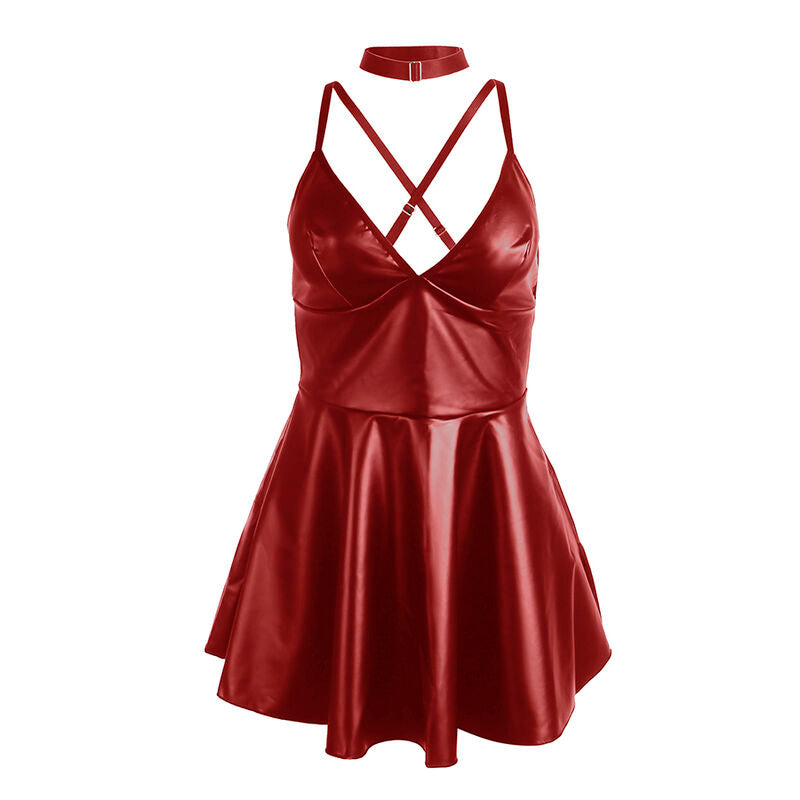 SUBBLIME - 955397 BORDEAUX LEDER SPAGHETTITRÄGERKLEID S/M