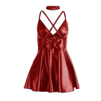 SUBBLIME - 955403 WEINROTES LEDERKLEID MIT TRÄGERN L/XL