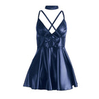SUBBLIME - 955410 BLAUES LEDER-SPAGHETTI-TRÄGERKLEID S/M