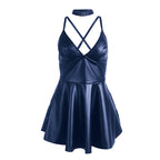 SUBBLIME - 955410 BLAUES LEDER-SPAGHETTI-TRÄGERKLEID S/M