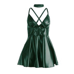 SUBBLIME - 955434 GRÜNES LEDER-TRÄGERKLEID S/M