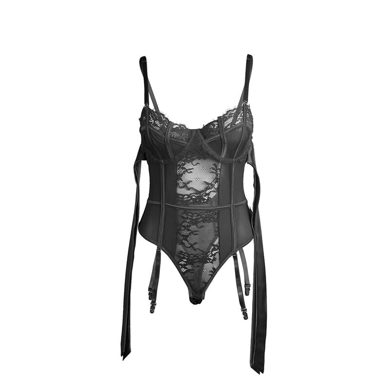 SUBBLIME - 955502 BODY AUS SPITZE MIT SCHLEIFEN UND STRUMPFHALTERN SCHWARZ L/XL