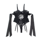 SUBBLIME - 955502 BODY AUS SPITZE MIT SCHLEIFEN UND STRUMPFHALTERN SCHWARZ L/XL