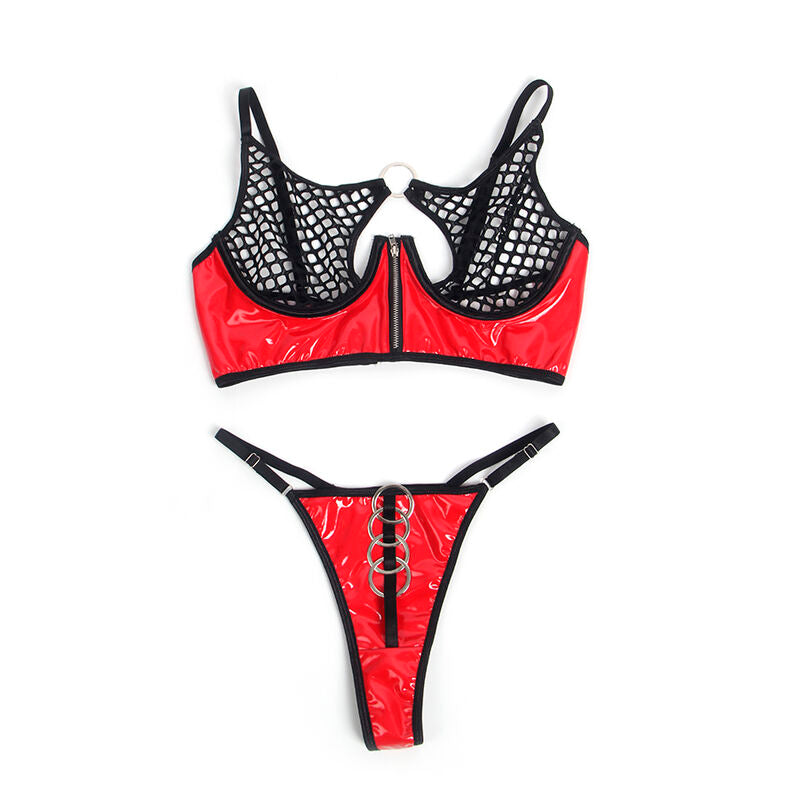 SUBBLIME - 955540 Rotes Lackleder-BH-Set mit Reißverschluss L/XL