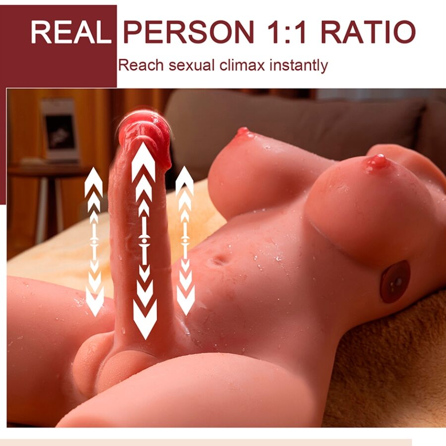 XISE - MIAH LADYBOY FRAUENOBERKÖRPER MIT DILDO MIT VIBRATION UND SCHUB 55 CM