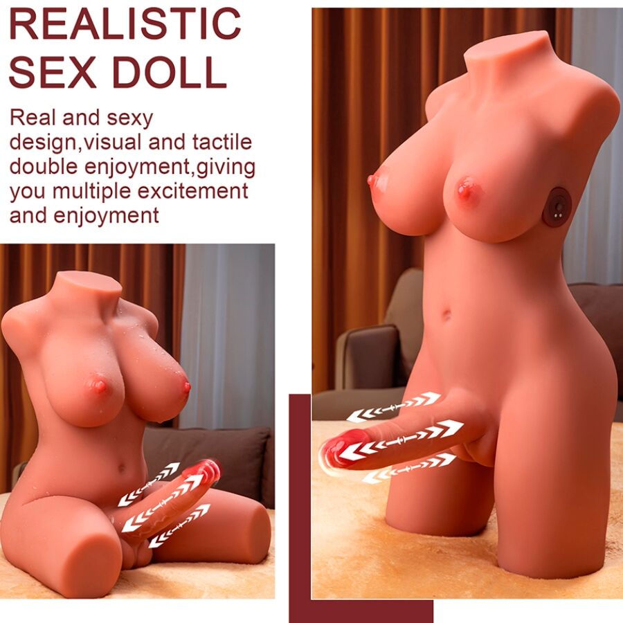XISE - MIAH LADYBOY FRAUENOBERKÖRPER MIT DILDO MIT VIBRATION UND SCHUB 55 CM