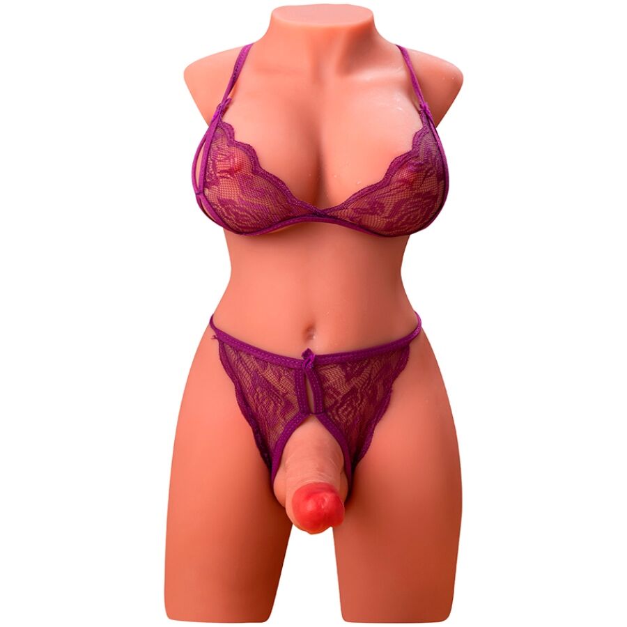 XISE - MIAH LADYBOY FRAUENOBERKÖRPER MIT DILDO MIT VIBRATION UND SCHUB 55 CM