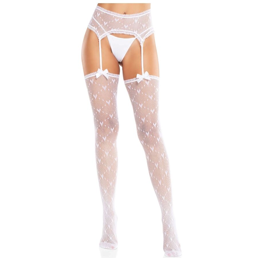 LEG AVENUE - STRÜMPFE HERZ MIT HALTERLOSEN WEISS