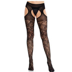 LEG AVENUE - BLÜTENSPITZENSTRÜMPFE MIT HOSENTRÄGERN UNITED BLACK