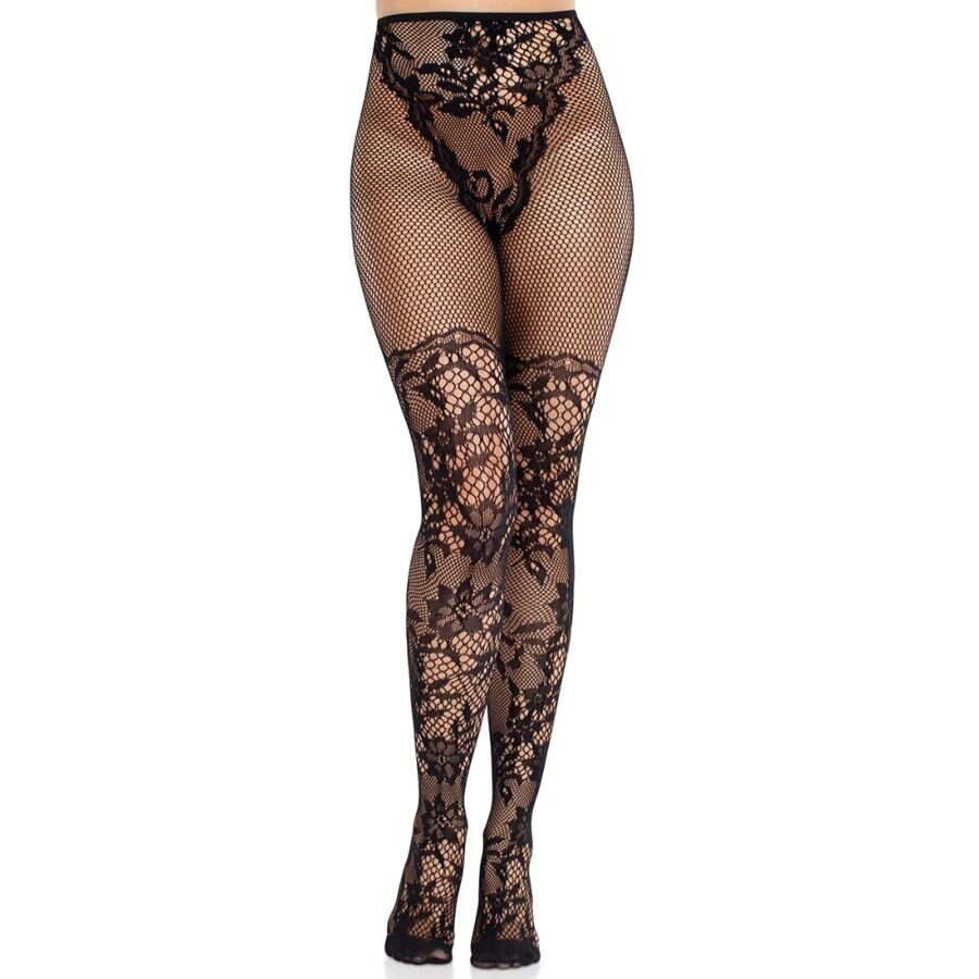 LEG AVENUE - DAHLIA SPITZENSTRÜMPFE MIT SCHWARZEM NETZDETAIL