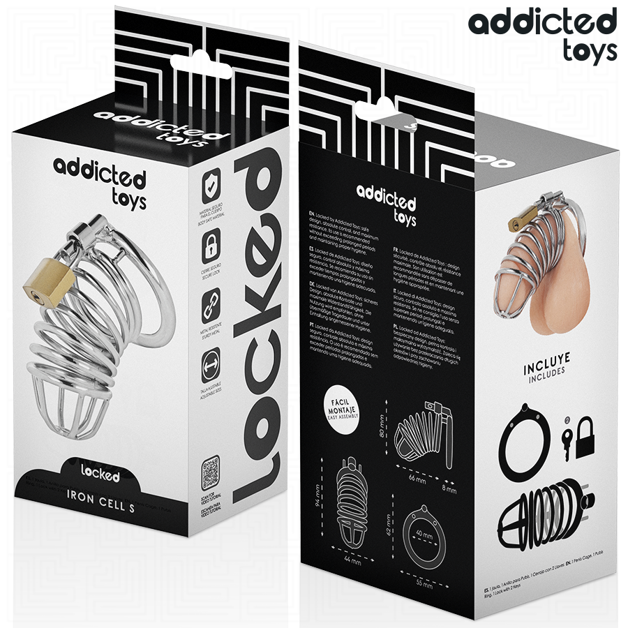 ADDICTED TOYS LOCKED - CAGE À PÉNIS EN MÉTAL IRON CELL 4 CM TAILLE S