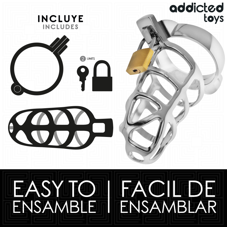 ADDICTED TOYS LOCKED - CAGE À PÉNIS EN MÉTAL AVEC VERROU ARGENT TAILLE M