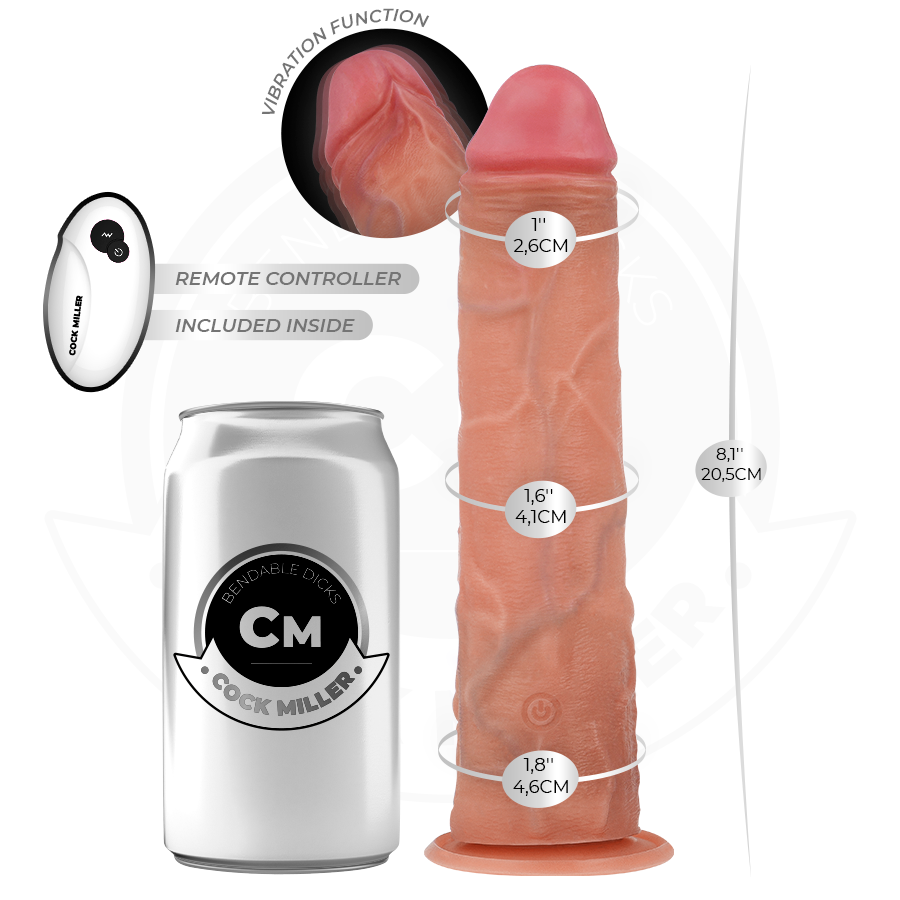 COCK MILLER - REALISTISCHER DILDO MIT SAUGNAPF UND FERNBEDIENUNG VIBRATIONEN 20,5 CM