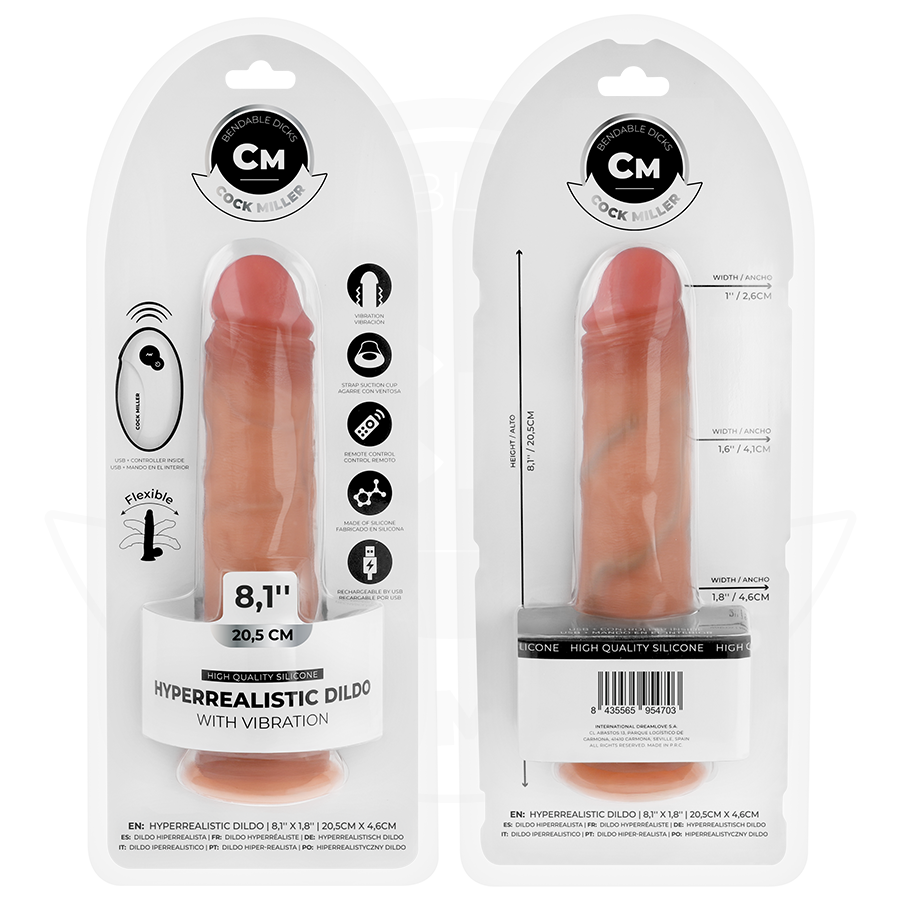 COCK MILLER - REALISTISCHER DILDO MIT SAUGNAPF UND FERNBEDIENUNG VIBRATIONEN 20,5 CM