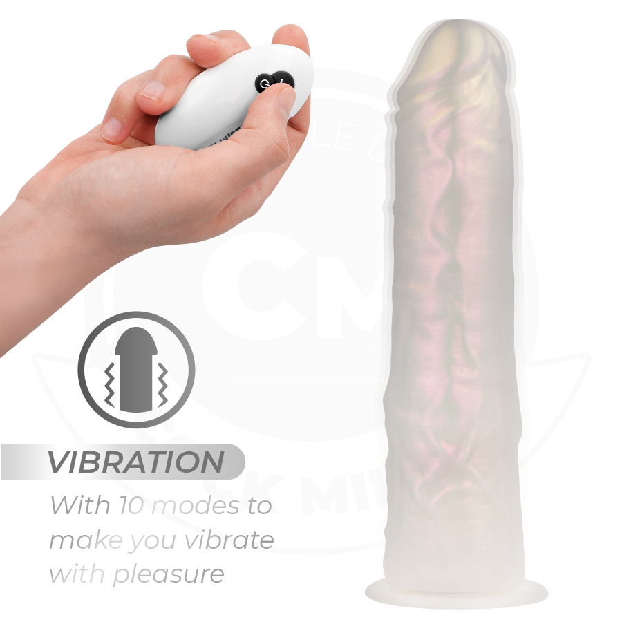 COCK MILLER - DILDO MIT SAUGNAPF, LICHT UND VIBRATIONEN MIT FERNBEDIENUNG WEISS 21,5 CM