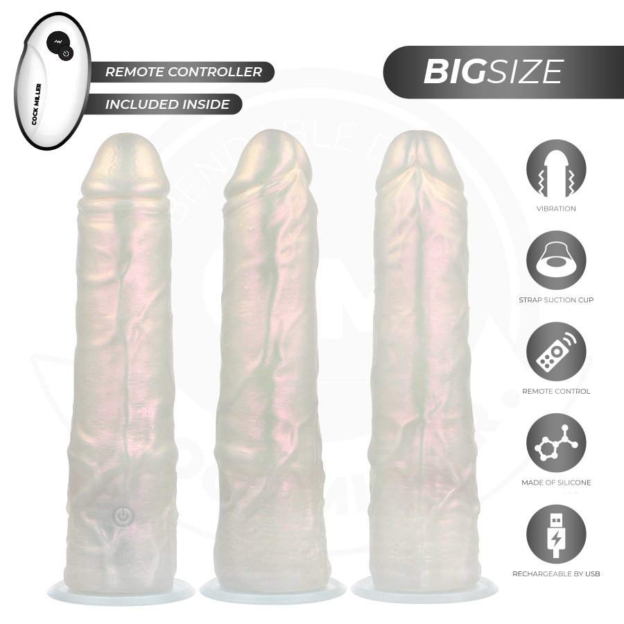 COCK MILLER - DILDO MIT SAUGNAPF, LICHT UND VIBRATIONEN MIT FERNBEDIENUNG WEISS 21,5 CM