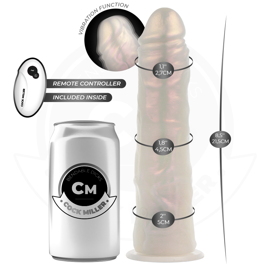 COCK MILLER - DILDO MIT SAUGNAPF, LICHT UND VIBRATIONEN MIT FERNBEDIENUNG WEISS 21,5 CM