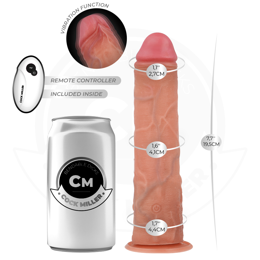 COCK MILLER - REALISTISCHER DILDO MIT SAUGNAPF UND FERNBEDIENBAREN VIBRATIONEN 19,5 CM