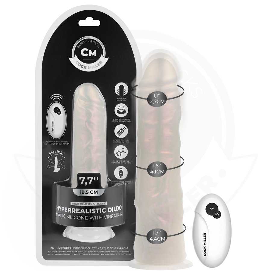 COCK MILLER - DILDO MIT SAUGNAPF, LICHT UND VIBRATION MIT FERNBEDIENUNG WEISS 19,5 CM