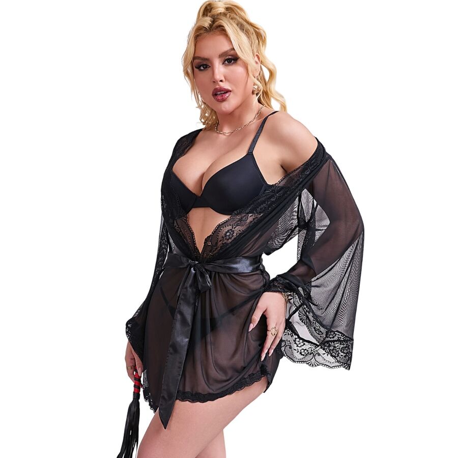 SUBBLIME - TRANSPARENTER STOFF MIT SCHWARZEN SPITZENDETAILS GRÖSSE S/M