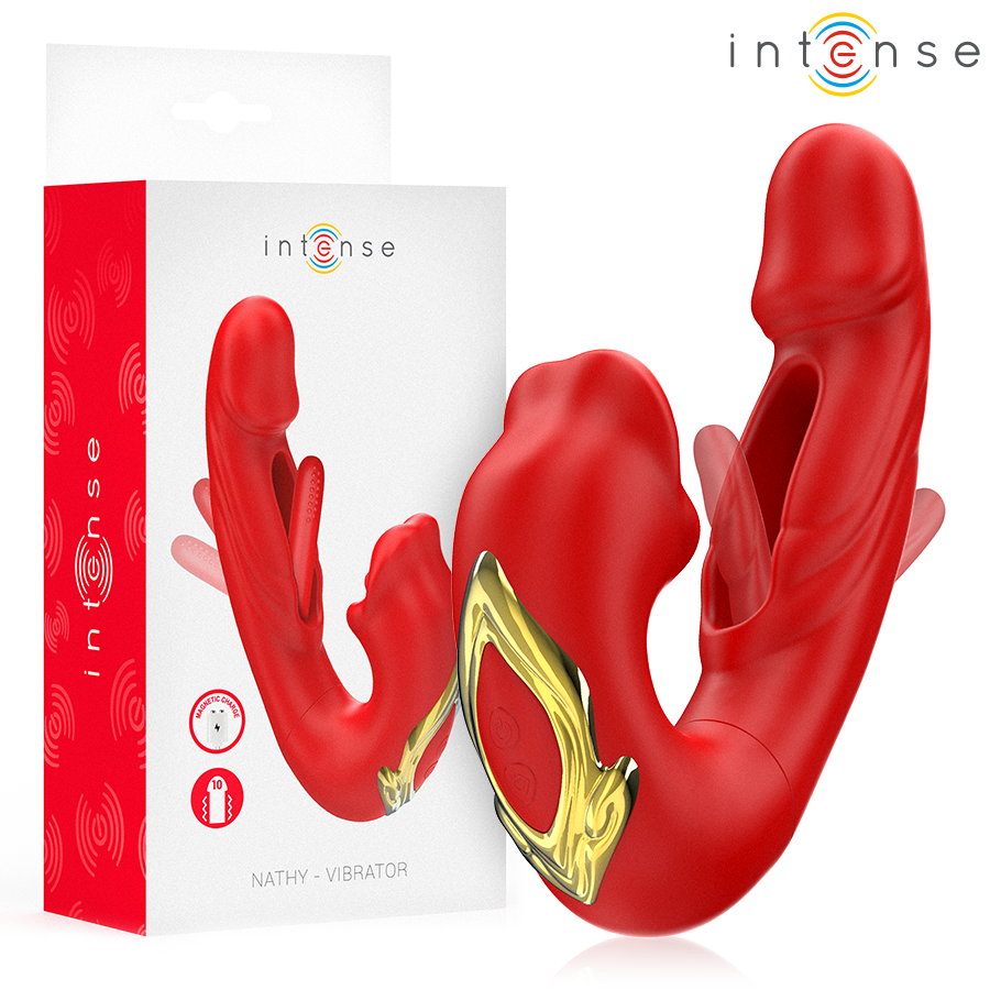 INTENSE - NATHY DOPPELVIBRATOR MIT STIMULIERENDEM UND MULTIFUNKTIONALEM MUND ROT