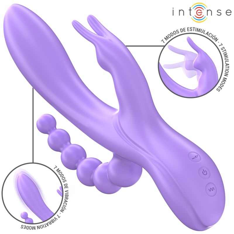 INTENSE - MIKO DREIFACH-VIBRATOR HASE & STIMULATOR & ANAL 7 VIBRATIONEN VIOLETT