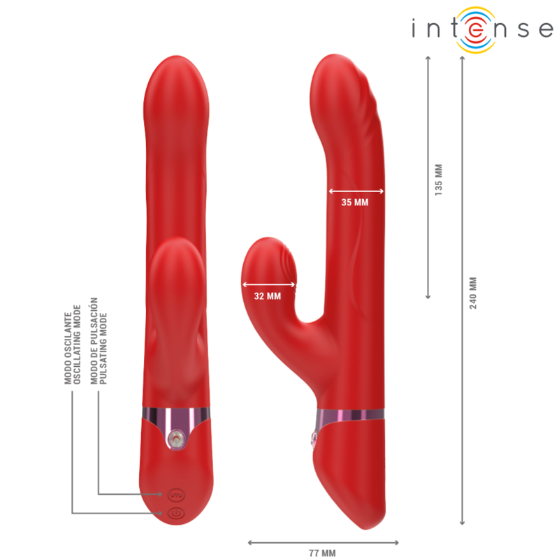 INTENSE - LELE MULTIFUNKTIONS-VIBRATOR ROTIEREND & OSZILLIEREND & STIMULIEREND ROT