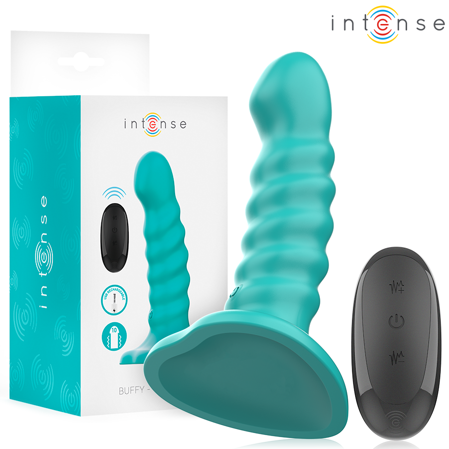 INTENSE - BUFFY VIBRATOR GRÖSSE S SPIRALDESIGN 10 VIBRATIONEN BLAUE FERNBEDIENUNG