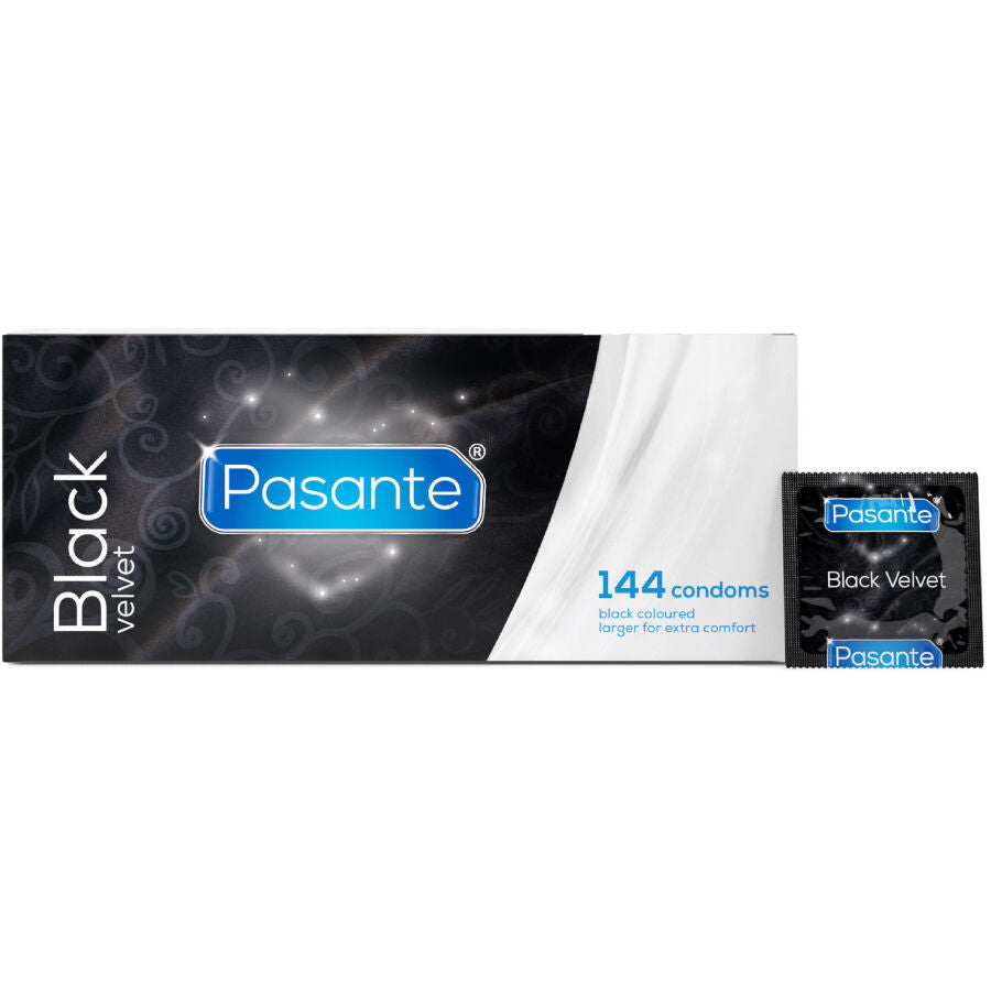 PASANTE - KONDOME AUS SCHWARZEM VELOURS, BOX MIT 144 STÜCK