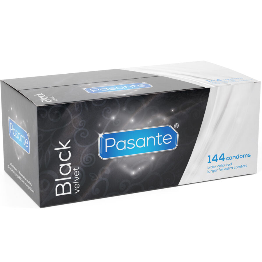 PASANTE - KONDOME AUS SCHWARZEM VELOURS, BOX MIT 144 STÜCK