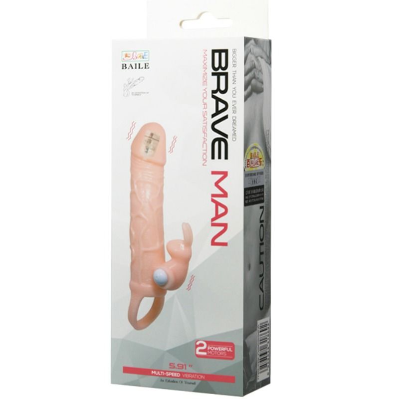 BAILE - BRAVE MAN PENIS-AUFSATZ MIT KANINCHENHAUT UND DOPPELTEM MOTOR 16,5 CM