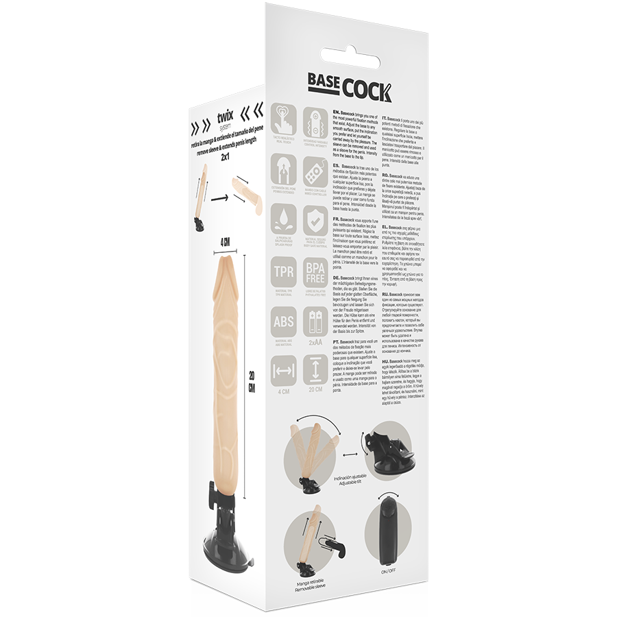 BASECOCK - REALISTISCHER FERNBEDIENBARER VIBRATOR, NATÜRLICH 20 CM -Ø- 4 CM