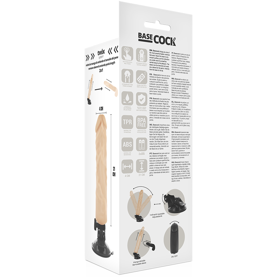 BASECOCK - REALISTISCHER VIBRATOR MIT FERNBEDIENUNG NATUR 21 CM -O- 4 CM