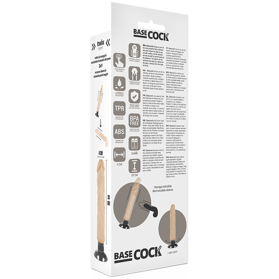 BASECOCK - REALISTISCHER VIBRATOR 2-1 NATUR 20 CM -Ø- 4 CM